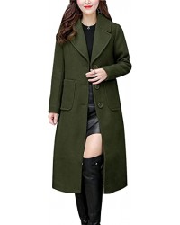 Army Green Women's Big Notch Lapel Single Breasted Mid-Long Wool Blend Coat