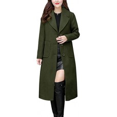 Army Green Women's Big Notch Lapel Single Breasted Mid-Long Wool Blend Coat