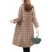 Khaki Women's Double Breasted Long Plaid Wool Blend Pea Coat Outerwear