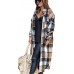 Brown Women's Double Breasted Long Plaid Wool Blend Pea Coat Outerwear