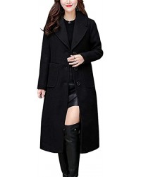 Black Women's Big Notch Lapel Single Breasted Mid-Long Wool Blend Coat