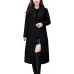 Black Women's Big Notch Lapel Single Breasted Mid-Long Wool Blend Coat