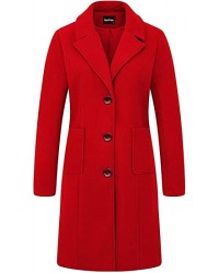 Red Women's Big Notch Lapel Single Breasted Mid-Long Wool Blend Coat