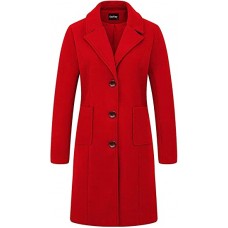 Red Women's Big Notch Lapel Single Breasted Mid-Long Wool Blend Coat