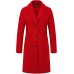 Red Women's Big Notch Lapel Single Breasted Mid-Long Wool Blend Coat