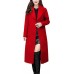 Red Women's Big Notch Lapel Single Breasted Mid-Long Wool Blend Coat