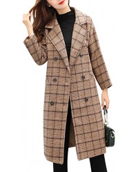 Khaki Women's Double Breasted Long Plaid Wool Blend Pea Coat Outerwear