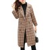 Khaki Women's Double Breasted Long Plaid Wool Blend Pea Coat Outerwear