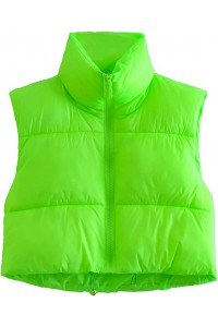 Fluorescentgreen Women's Winter Crop Vest Lightweight Sleeveless Warm Outerwear Puffer Vest Padded Gilet