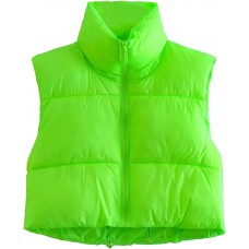 Fluorescentgreen Women's Winter Crop Vest Lightweight Sleeveless Warm Outerwear Puffer Vest Padded Gilet