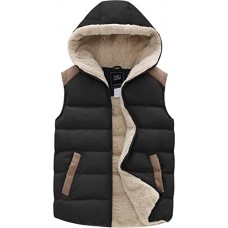 Black Women's Outerwear Vest Casual Thicken Qulited Hooded Vest Padded Fleece Jacket