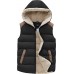 Black Women's Outerwear Vest Casual Thicken Qulited Hooded Vest Padded Fleece Jacket