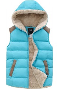 Blue Women's Outerwear Vest Casual Thicken Qulited Hooded Vest Padded Fleece Jacket