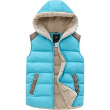 Blue Women's Outerwear Vest Casual Thicken Qulited Hooded Vest Padded Fleece Jacket