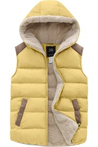 Yellow Women's Outerwear Vest Casual Thicken Qulited Hooded Vest Padded Fleece Jacket