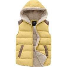 Yellow Women's Outerwear Vest Casual Thicken Qulited Hooded Vest Padded Fleece Jacket