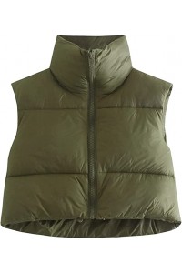 Armygreen Women's Winter Crop Vest Lightweight Sleeveless Warm Outerwear Puffer Vest Padded Gilet