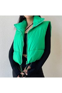 Green Women's Winter Crop Vest Lightweight Sleeveless Warm Outerwear Puffer Vest Padded Gilet