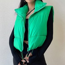 Green Women's Winter Crop Vest Lightweight Sleeveless Warm Outerwear Puffer Vest Padded Gilet