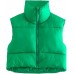 Green Women's Winter Crop Vest Lightweight Sleeveless Warm Outerwear Puffer Vest Padded Gilet