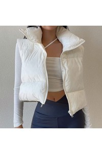 White Women's Winter Crop Vest Lightweight Sleeveless Warm Outerwear Puffer Vest Padded Gilet